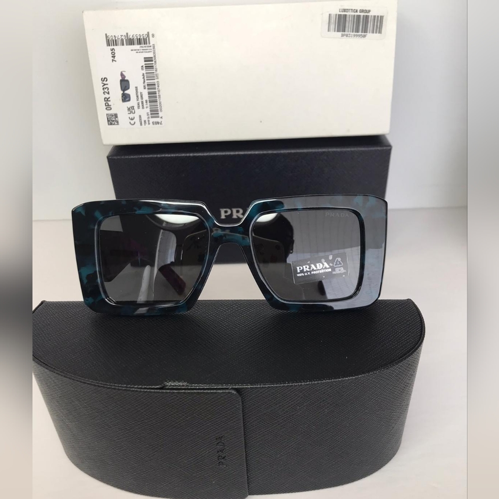 New- 💯 - Original PRADAAcetate Symbole Sunglasses SPR 23Y Slate Grey Pur - Picture 8 of 15